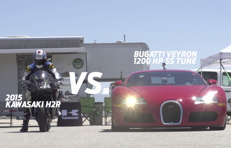 VIDEO: Tæsker Kawasaki H2R Bugatti Veyron i et dragrace?